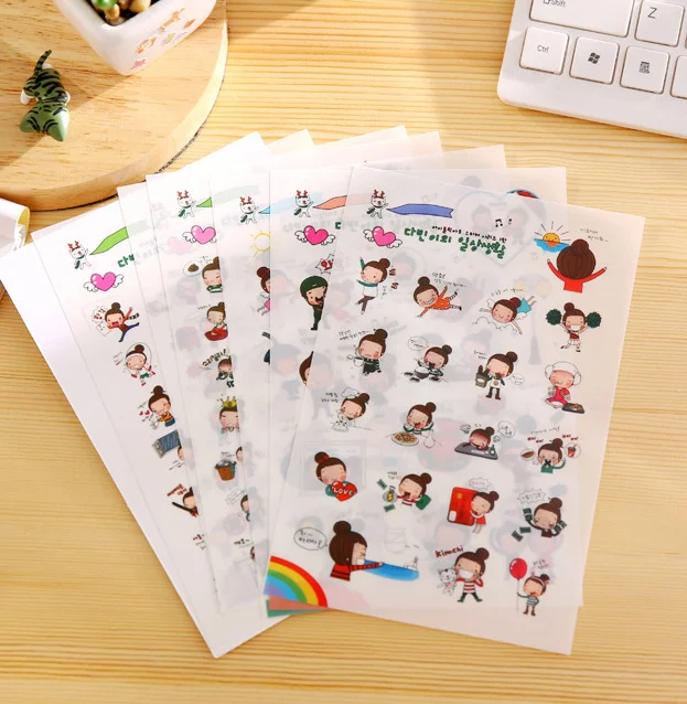 

6pcs Lovely girl pvc Stickers DIY Diary Scrapbook Notebook Album Cup Phone Decor Sticker Stationery School Supplies