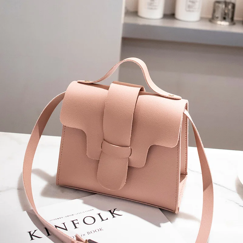 Женская винтажная сумка маленькая квадратная одноцветная простая женская сумка через плечо Лучшая-WT - Цвет: Розовый