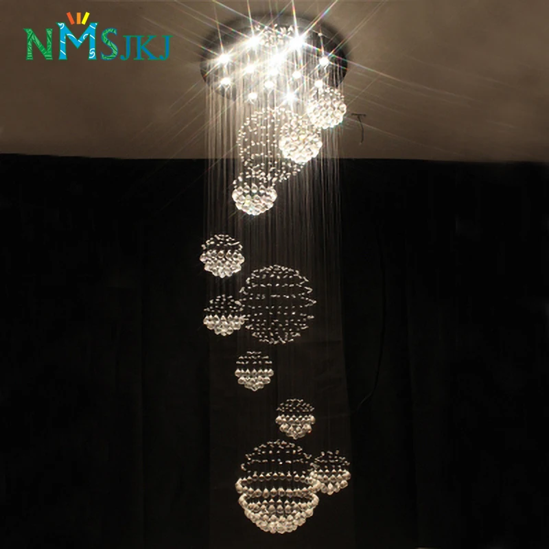 

Modern Spherical Long Hanging Line Elegant Crystal Chandelier 110v-240v Suitable for Stairs Hotel Decoration