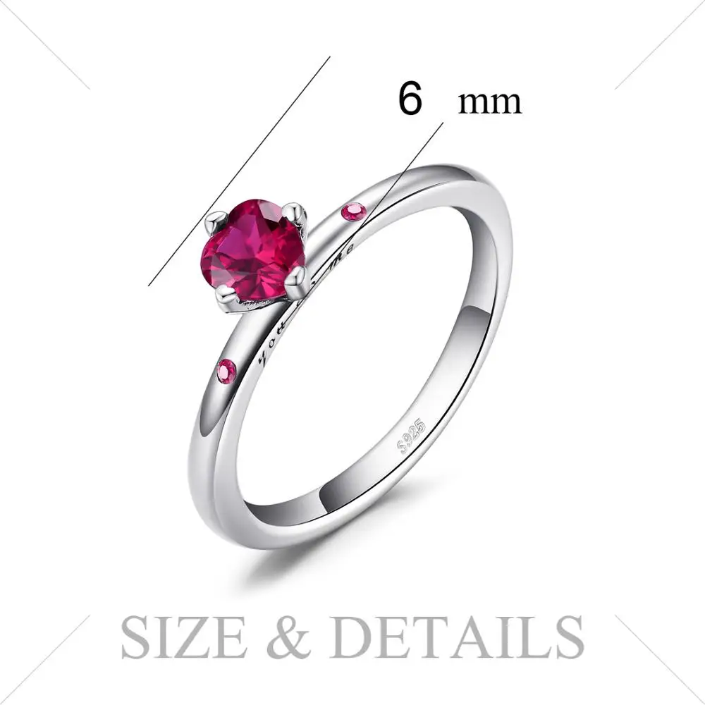 Jewelrypalace стерлингового серебра 925 искреннюю любовь Алые СОЗДАН Ruby Solitare кольцо Обручение кольцо Для женщин Jewelry подарки для нее