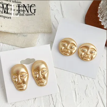 

MLING 2019 Newest Gold Crystal Earrings Vintage Human Face Mask Stud Earrings For Women