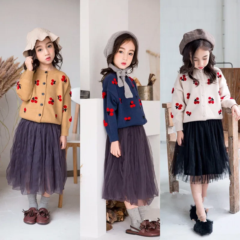 

Korean Style Cute cherry Sweater for Toddler Girls Teen Tops O-neck Knitted Cardigan Jacket Baby Winter Sweater Coat 2 3 4 5 6 Y