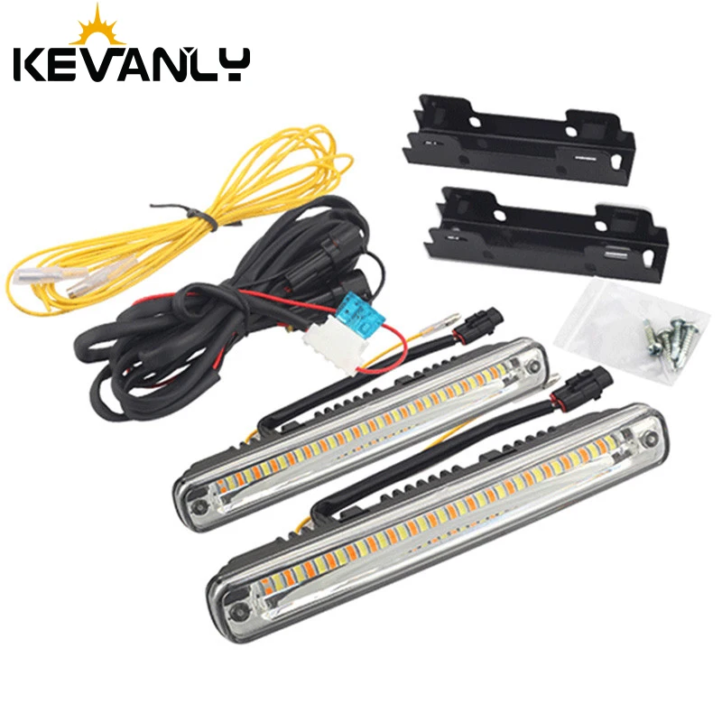 

2pcs car DRL led Flowing Waterproof Strip Light DRL Daytime Running Light Turn Signal fog light White turn Amber Headlight 12v