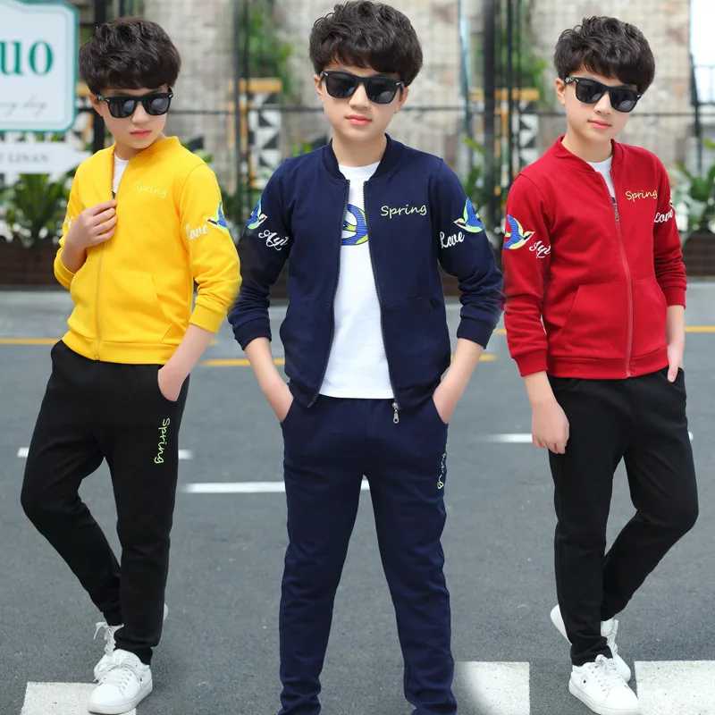 

New Kids Wear Boy's Spring and Autumn Sport Suit Children's Wear Big Boy Leisure Coat +t Shirt+pant Three Pieces Sets 4-12 Ages