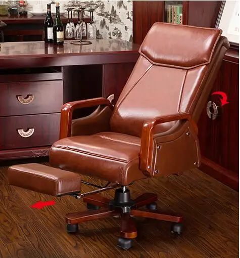 

Simple office chair. Real leather computer chair. Home can lie in front chair.022