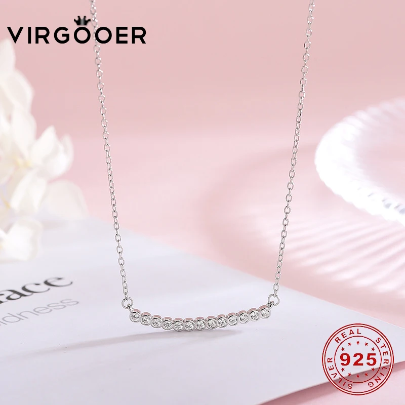 Virgooer 925 пробы Серебряный Новый элегантный кристалл Улыбающееся уход за кожей лица цепочки и ожерелья для женщин Jewelry Cadenas де Плата 925