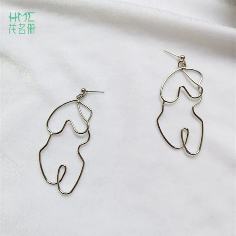 

Personality Abstract Face Distorted Figure Wire Shape Gold and Silver Color Drop Earring Fashion Jewelry for Women Accessories