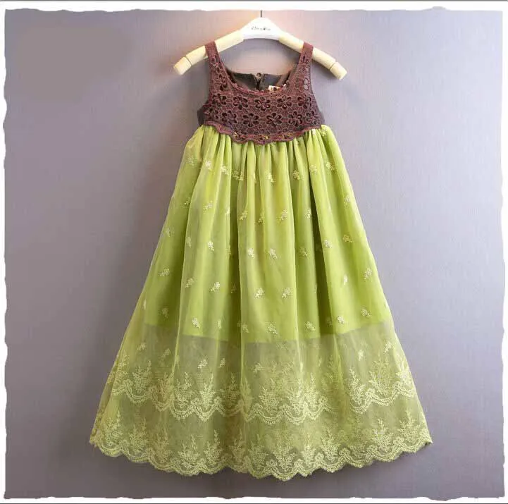 

Girl dress summer cotton lace vest dress casual Bohemia beach party dress 3-10Y toddler girls clothes