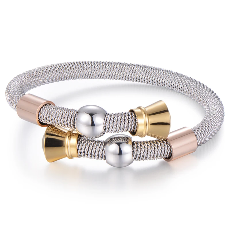 

Pulseira New Style Stainless Steel Silver Color Creative Net Chain Trichromatic Geometric Bangles For Women Party MGBR-0065