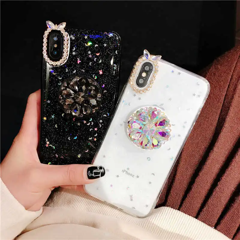 

Glitter Bling Star Moon Case For OPPO Reno A9 F11 F9 A83 A79 A5 A3 A59 A57 A39 K1 R17 Pro R9 R9S R11 R11S Plus Stand Holder Case