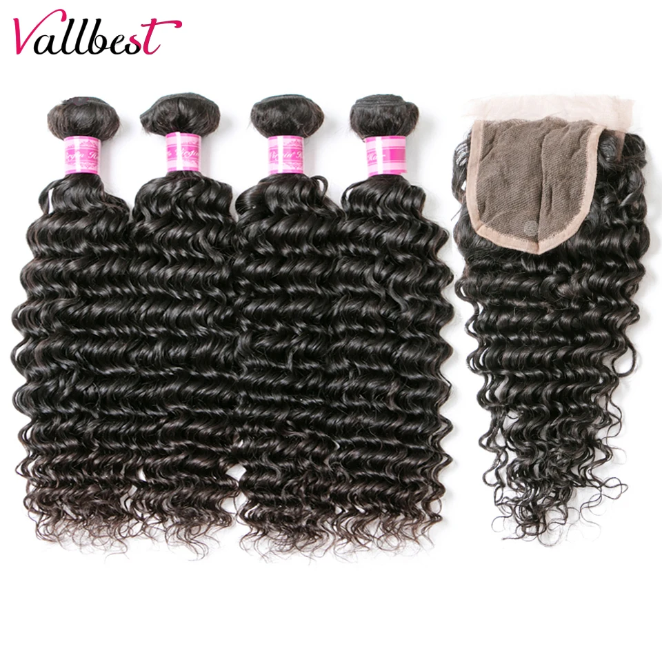 Vallbest Hair Deep Wave Human Hair Bundle With Closure 5 pcs/lot