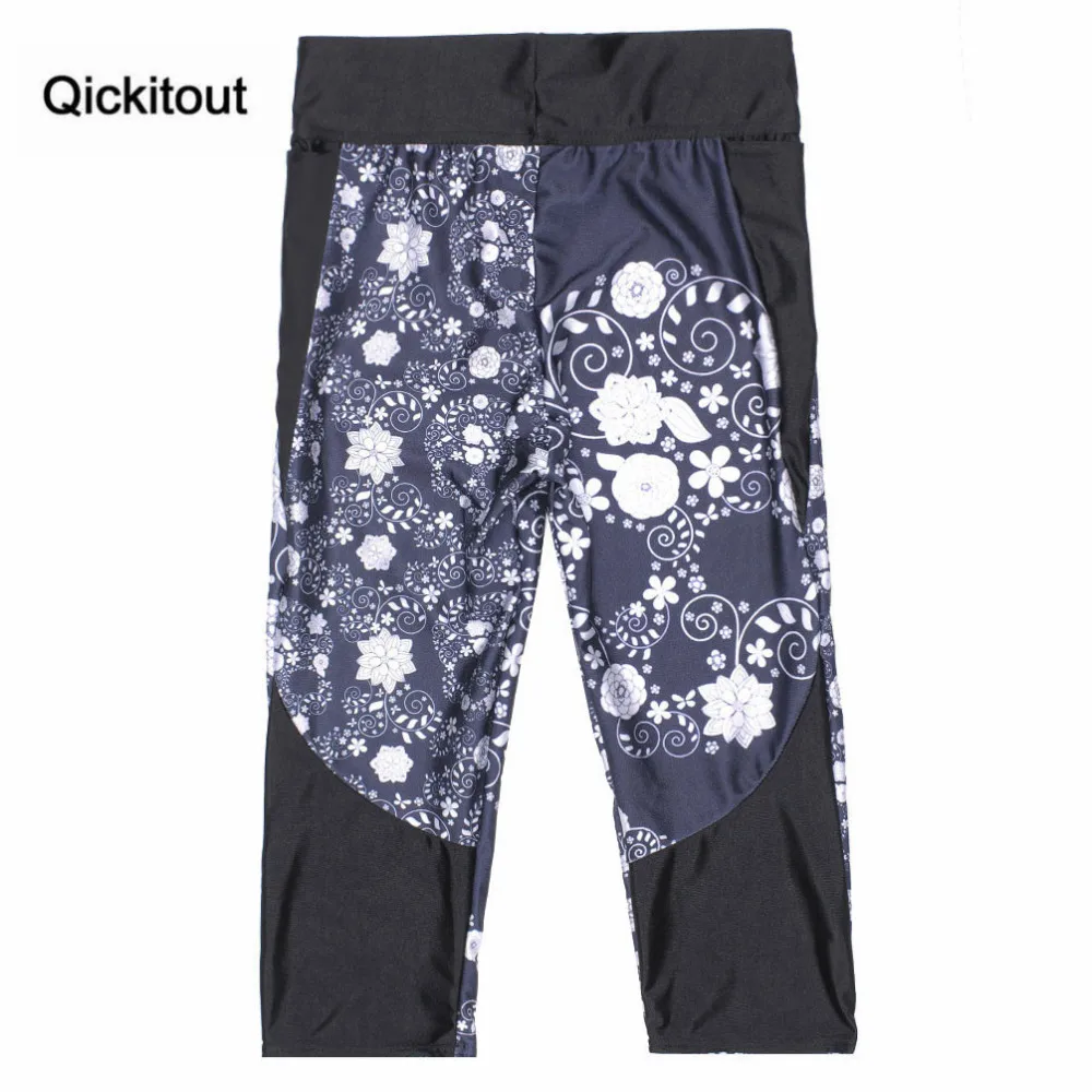 Qickitout модные штаны с рисунком черепа 7 точек леггинсы с цифровой печатью Высокая талия боковой карман телефон брюки Прямая