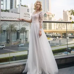 2019 свадебное платье с длинными рукавами и кружевной аппликацией, Элегантное свадебное платье