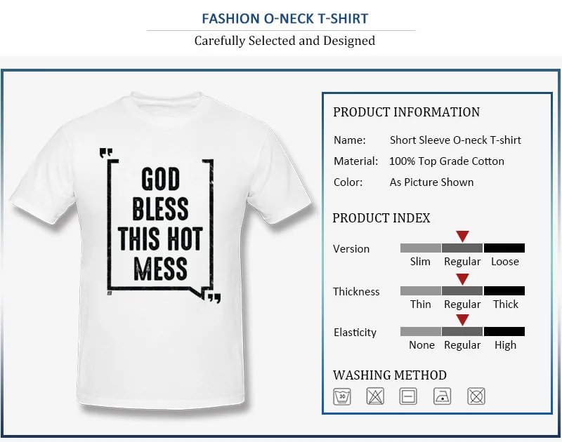 Fitted Leisure Short Sleeve Tops Tees God Bless This Hot Mess Summer/Fall Round Collar All Cotton Male T Shirts Leisure Tee Shirt God Bless This Hot Mess