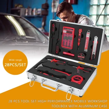 

28PCS/SET Tool Set High Performance Mobile Workshop Toolbox Durable Garage Hand Tool Kit With Aluminum Case Repair Tool Kit