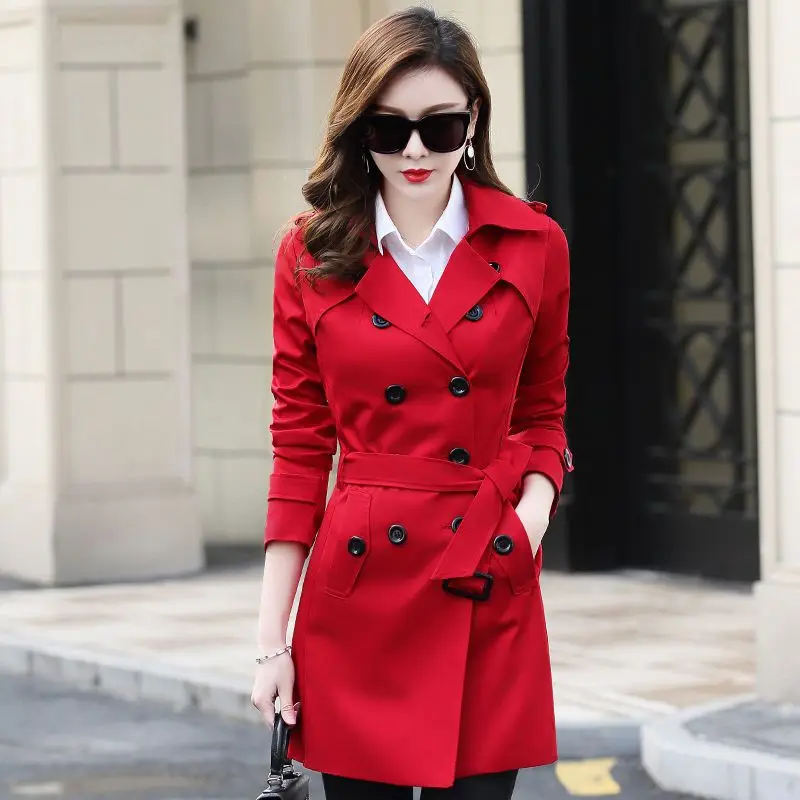 Plus Size 3XL Double Breasted Office Trench Coat Women Elegant Overcoat ...