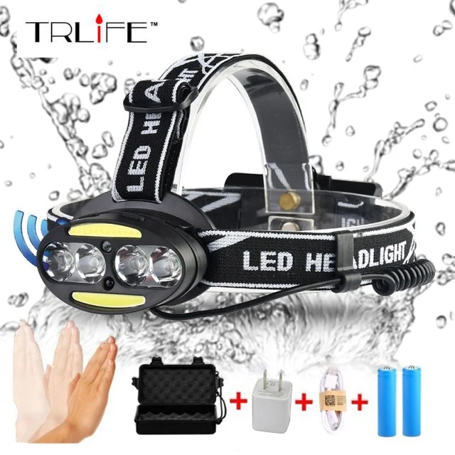 

10000LUMS IR Sensor 4*T6+2*COB Headlight Induction Micro USB Rechargeable Lantern LED Headlamp Head Lamp Light Torch By 18650
