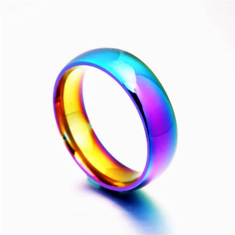Classic Men Women Rainbow Colorful Ring Titanium Steel Wedding Band Ring Width 6mm Size 6-12 Gift JR2020