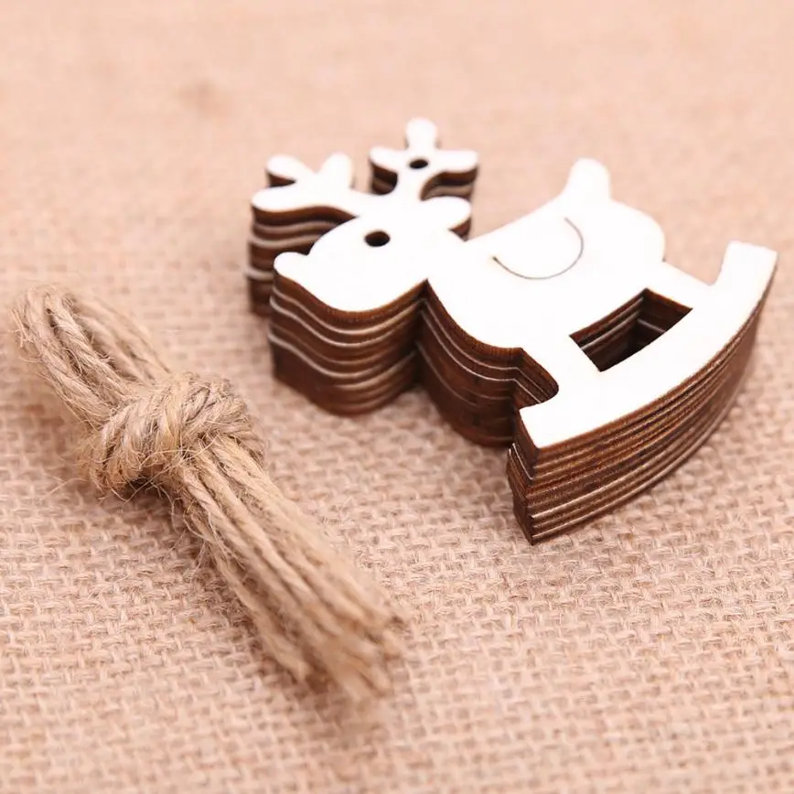 

100% Wood 10 Pieces DIY Wooden Pendant Ornaments for Christmas Tree and Party Decorations For Chrismas Accessories 2sw0816