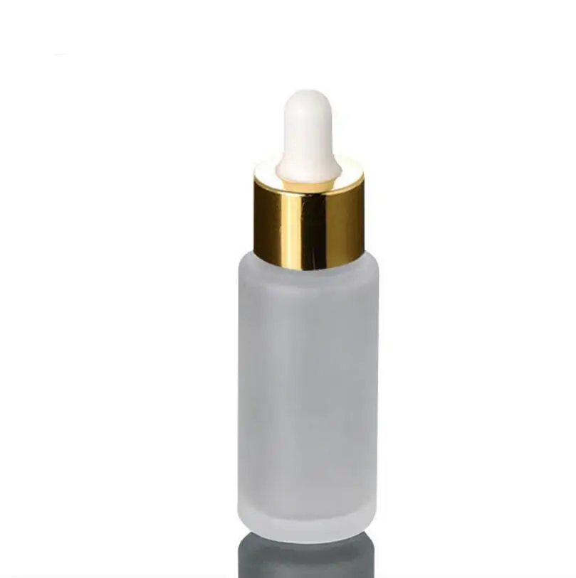 25ML frosted glass dropper bottle with gold collar and white top ,empty 25ml frosted glass ...