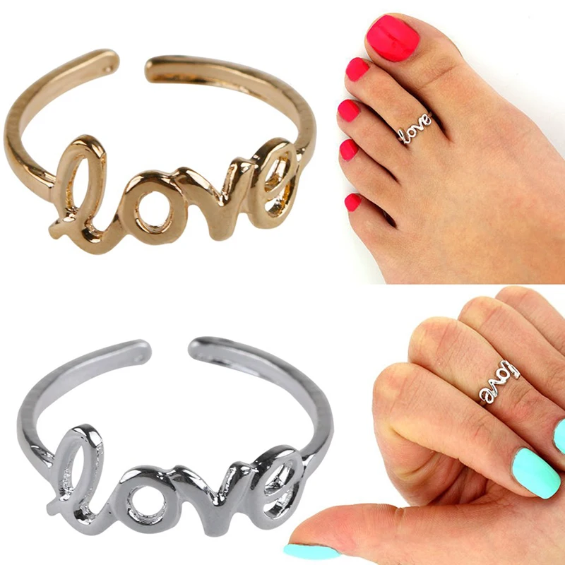 

Women Fashion Toe Ring Delicate Jewelry Celebrity Simple Hollow Love Letters Open Adjustable Foot Ring Beach Jewelry