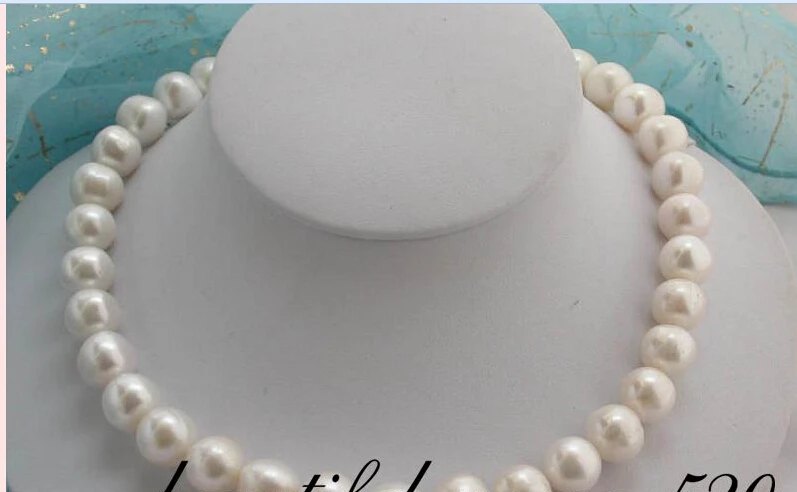 

REAL huge 17" 14mm white round freshwater pearl necklace mag (A0501)