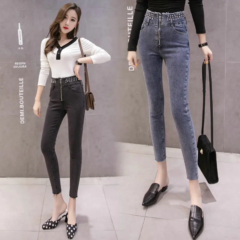 Jacquard Lourd De Collants bleu Neuf Leggings Pantalon minute Femme Nouvelle Coupé 2019 Industriel Dames Jeans Noir Mode Femmes Moulant I0Uxqxvn