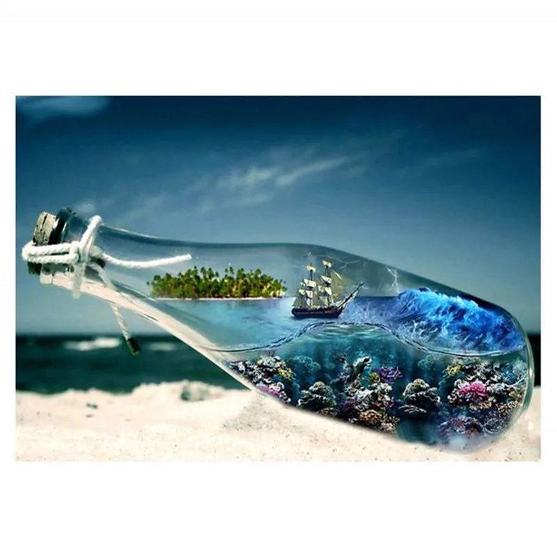 

100% Full DIY 5D Diamond Painting Full Drill Landscape Creative Drift Bottle Ocean Diamond Embroidery Patterns Rhinestone Mosaic