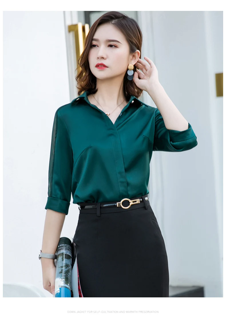 Fashion women Satin shirt Summer new half sleeve casual loose blouses office ladies plus size work wear tops