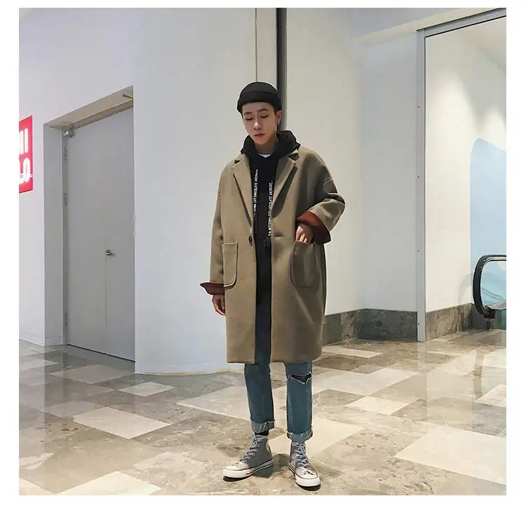4 цвета осень-зима корейской моды Повседневное свободные длинные Шерстяное пальто Бизнес утепленная верхняя одежда Oversize шерстяное пальто