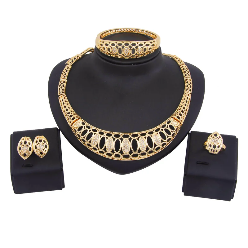 

Liffly Bridal Jewelry Sets African Necklace Earrings Ring Bracelet Nigeria Jewelry Sets for Women Crystal Jewelry Gift