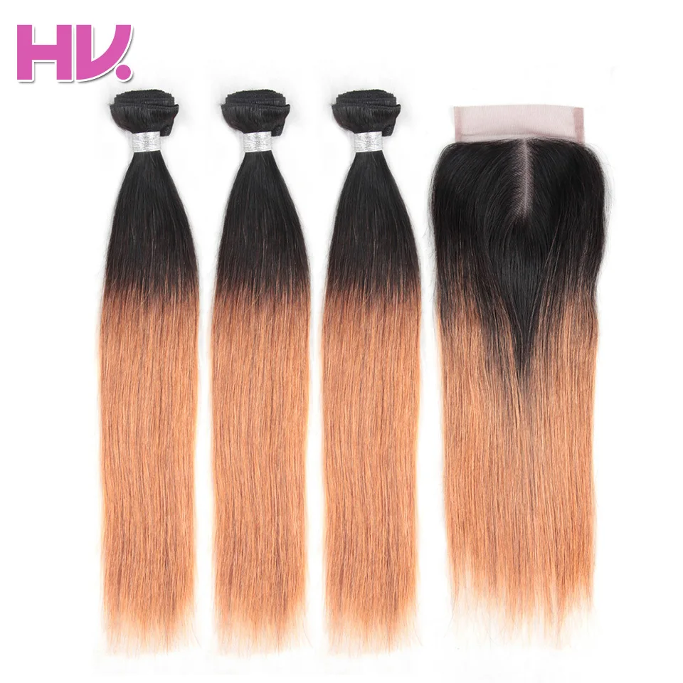 Hair Villa Pre Colored Brazilian Straight Hair With Closure 1B/30 Non
