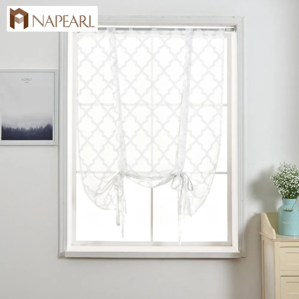 

NAPEARL Roman Curtains Tie Up Short Curtains for Kitchen Window Door Ready Made Rod Pocket Drapery Balloon Curtain Modern Design