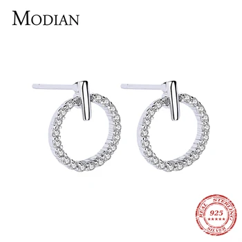 

Modian Hot Sale Real 925 Sterling Silver Round Clear CZ Stud Earrings For Women New Design Fashion Charm Lucky Silver Jewelry