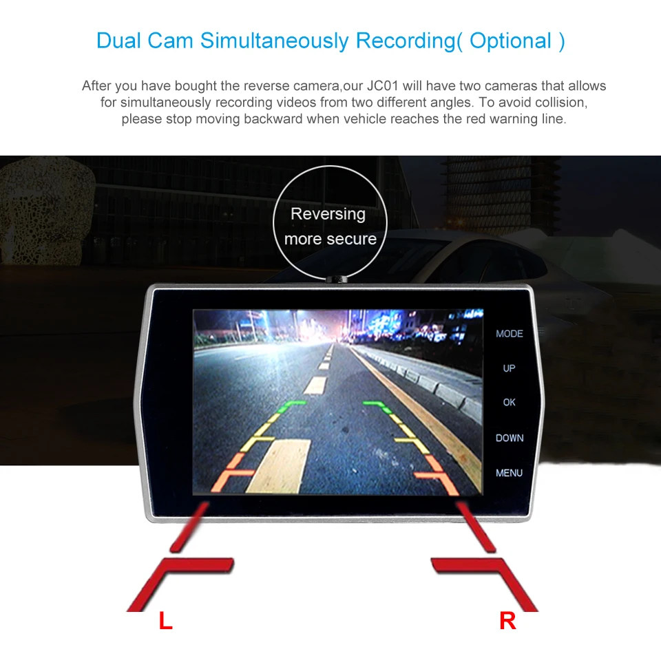 Jimi 1080P JC01 Двойной объектив Dash Cam с Ночное видение Full HD Видеорегистраторы для автомобилей с 4 дюймовый светодиодный Экран easyinstallation G-Сенсор доступ к автомобилю