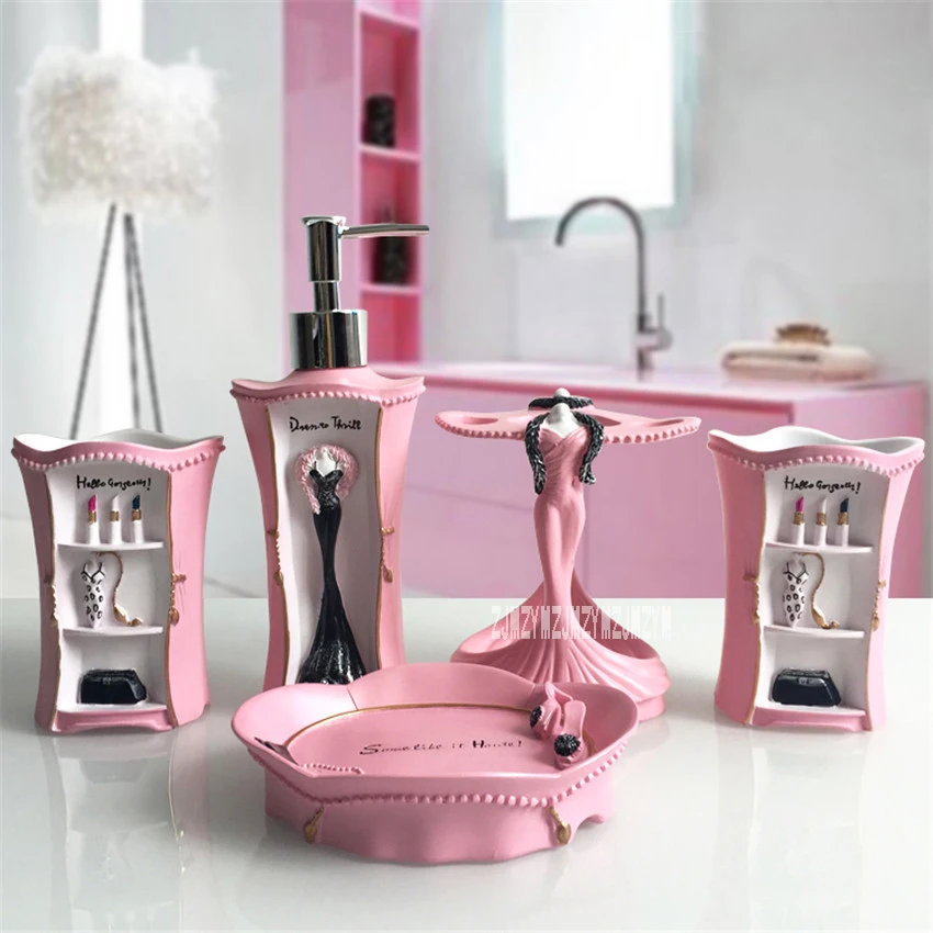 

Elegant Lady Makeup Bathroom Toiletries Five-piece Kit Creative Resin Bathroom Accessories Washing Set Wedding Decoration Gift