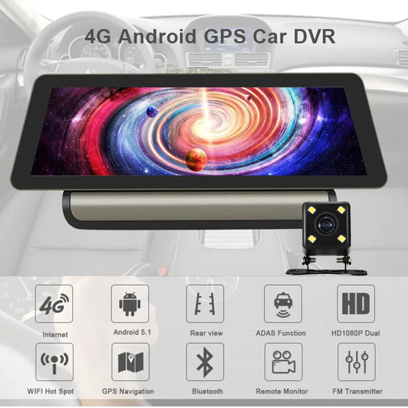  FANSICOUK 4G 10'' Car DVR Camera ADAS Android Wifi GPS Navigation Remote Monitor Bluetooth G-sensor