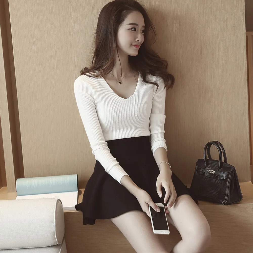2015 Free shipping autumn winter women pullovers sweaters V neck tight