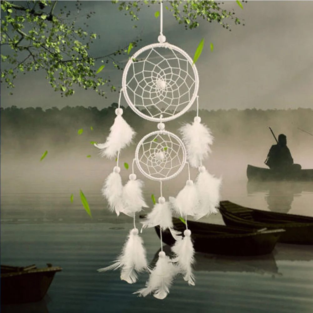 Белые Ловец снов бусины из натурального материала ручной работы Wicca Pagan ветер колокол перо вручение украшения