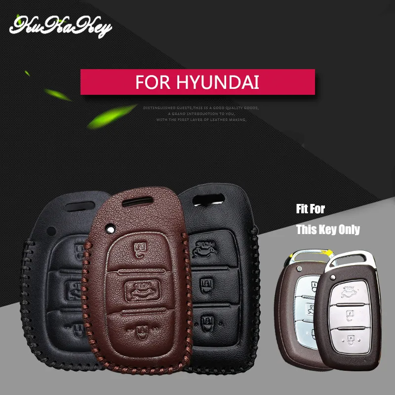 

Remote Car Key Case Cover For Hyundai IX25 IX35 I20 I30 I40 hb20 Santa Fe Creta Solaris 2017 Genuine Leather 3 Buttons Key Shell