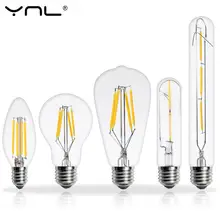 YNL E14 E27 светодиодный Эдисон лампы 220V 2W 4W 6W 8W Античная Ретро Винтаж светодиодный подвесной светильник лампа накаливания Винтаж кулон Стекло светильник лампочка