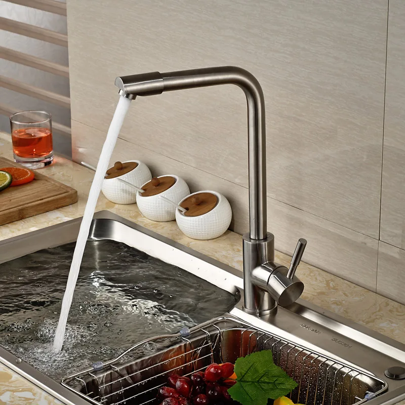 

Luxury Brushed Nickel Kitchen Hot Cold Water Faucet Single Lever One Hole Kitchen Mixer Taps