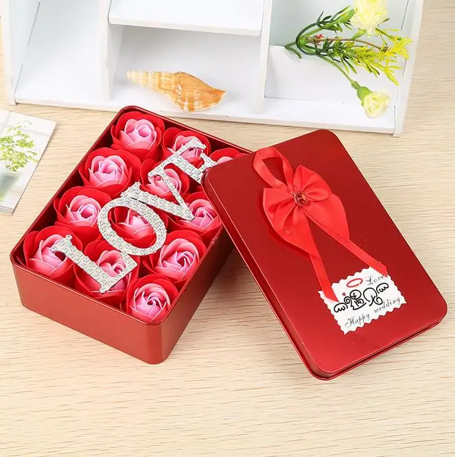 

12Pcs/Box Romantic Rose Soap Flower With love and metal box, Great For Valentine's Day Gifts/ Wedding Gift/birthday Gifts
