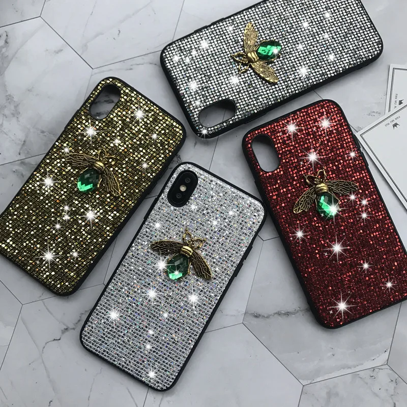 

Luxury Bling Glitter Fashion brand Diamond Bee Case For iphone 7 8 6 6s Plus Cute Soft TPU Back cover For iPhone X XR XS Max