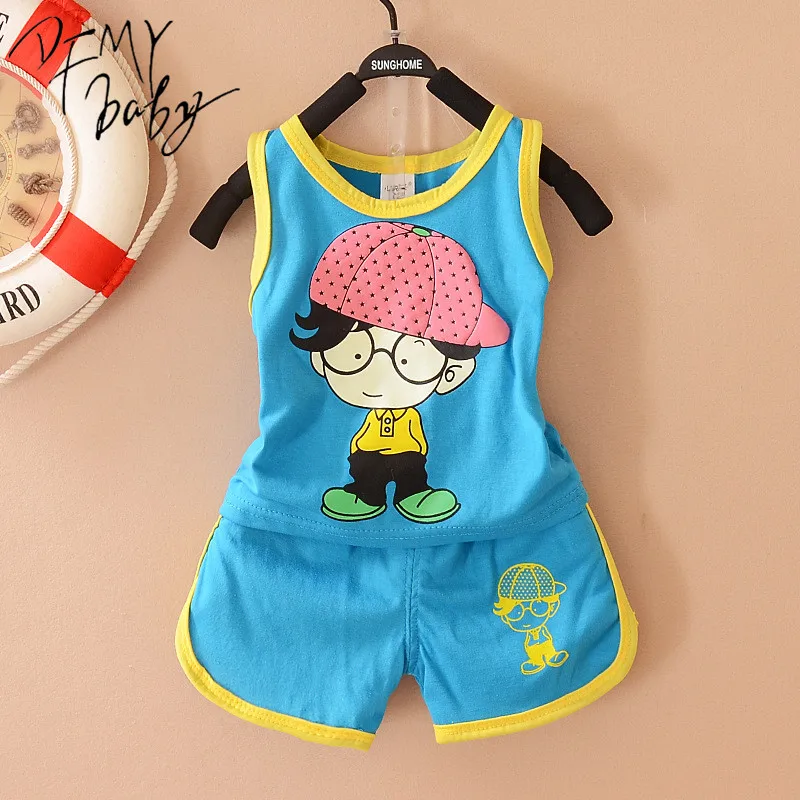 

4M-9M Baby Boy Clothes Suit Cotton Summer Child Cartoon kids clothing Set Vest Girls