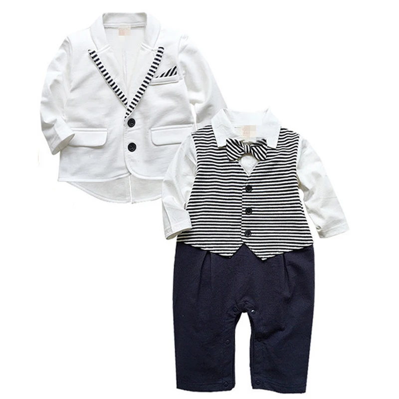 Baby Boy Clothes Little Gentleman Bow Tie Romper+Coat 2 Pcs Baby Boy