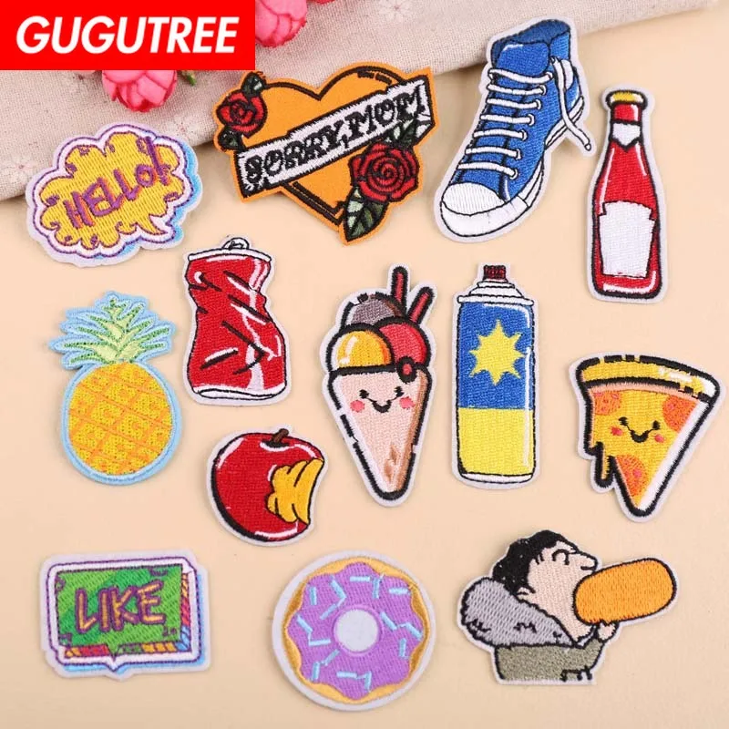 

GUGUTREE embroidery love heart shoes pineapple patches foods letter patches badges applique patches for clothing YX-250