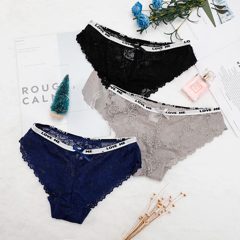 Sexy Lace Panties Women Fashion Cozy Lingerie Tempting Pretty Briefs High Quality Cotton Low Waist Cute Women Underwear W0053