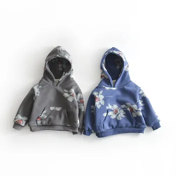 

Autumn Winter Plush Hooded Sweatshirt Fahsion Flower Print Thicken Toddler Girl Hoodies 2 3 4 5 6 Years Baby Girls Kids Clothing