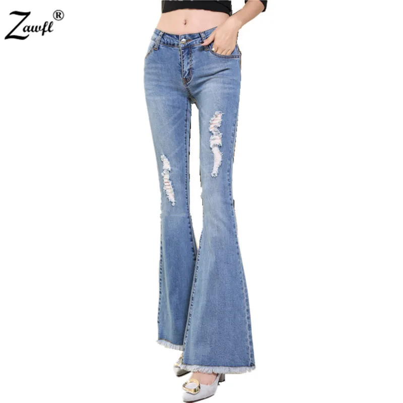 ZAWFL Runway Jeans Woman Loose Wide Leg Flare Pants Tassel